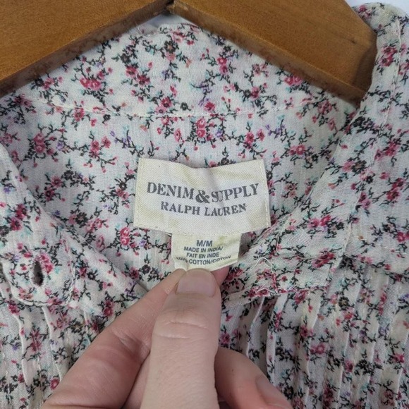 Ralph Lauren Denim & Supply Floral Mini Dress M Tiered Long sleeve Button - Picture 2 of 8